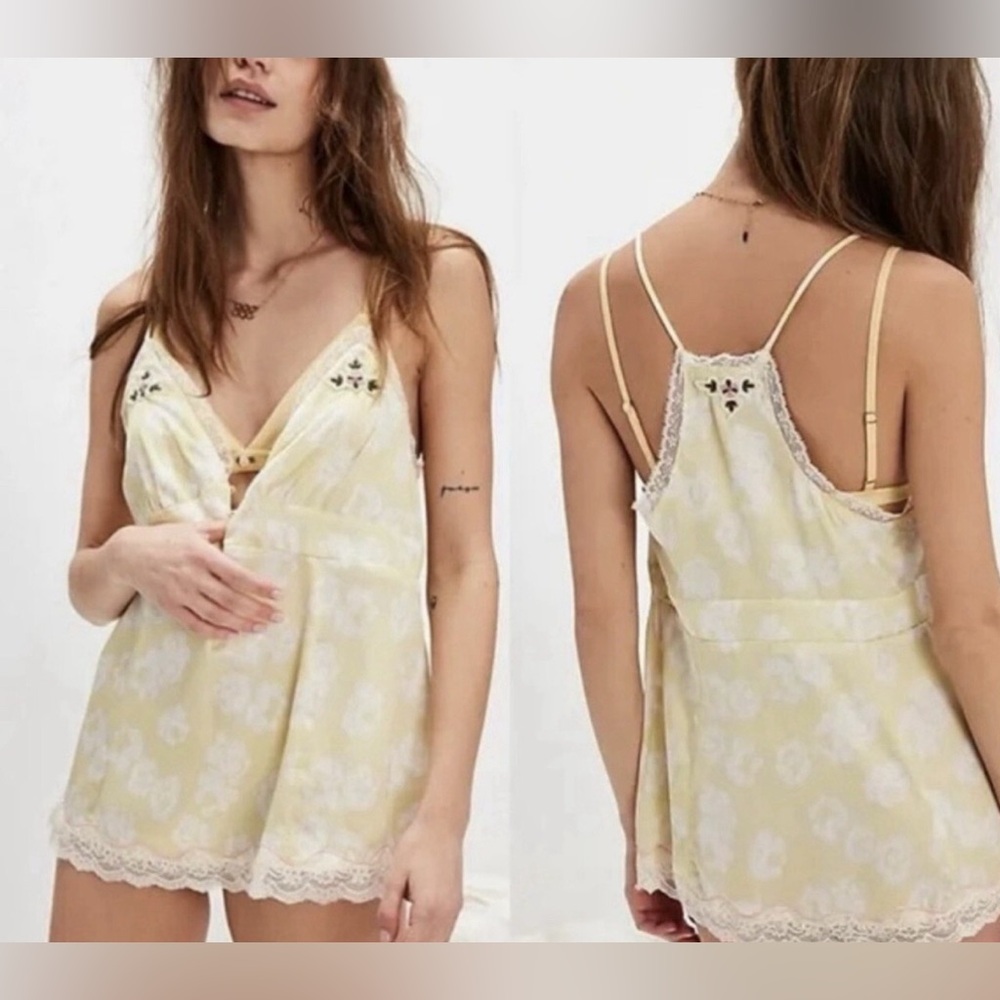 NWOT Free People Intimately Embroidered Floral Cami in Soft Yellow - M‎